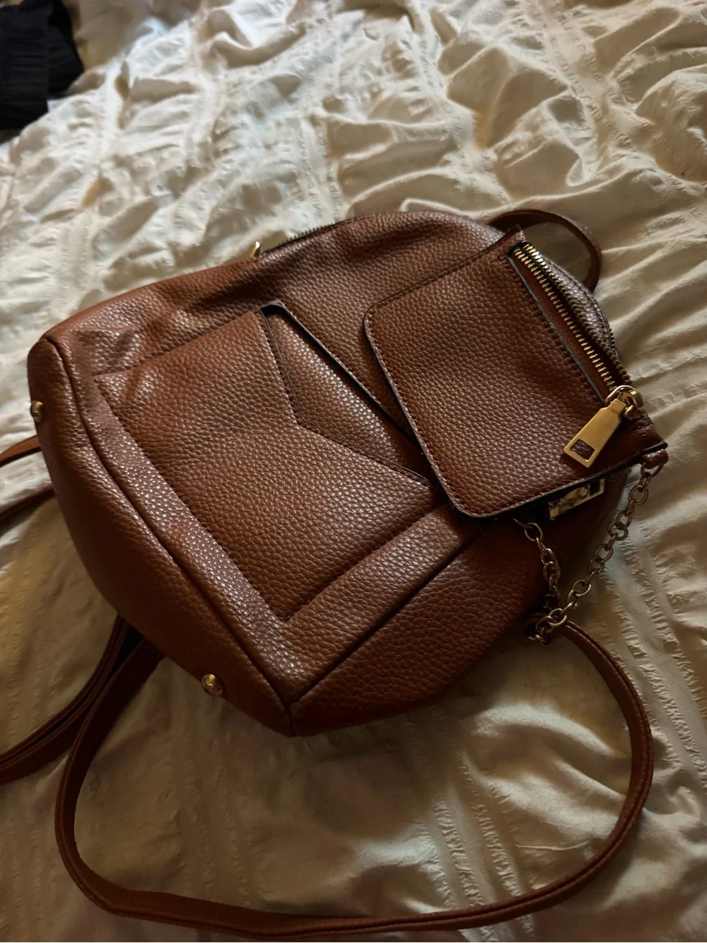 Women's Brown Pebbled Leather Mini Backpack - Unbranded